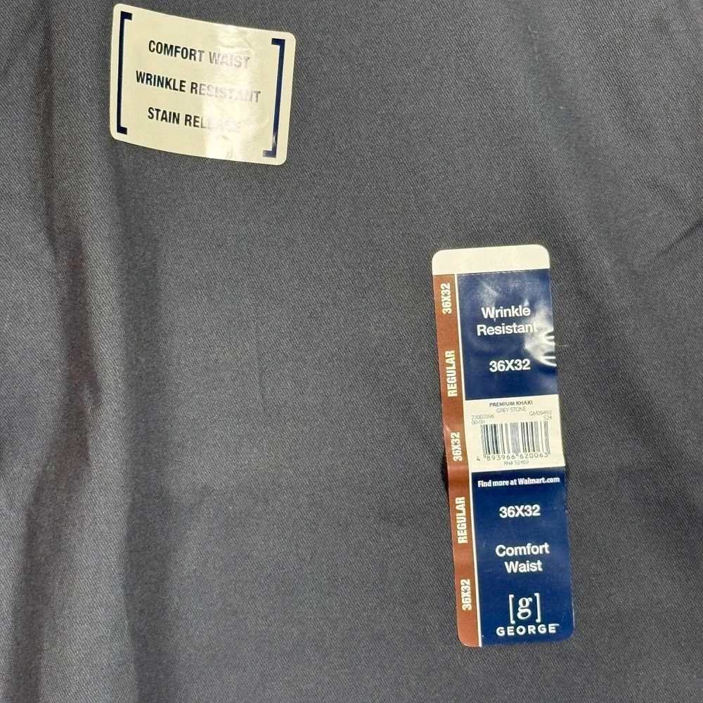 NWT George Men Flat‎ Front Wrinkle Resistant 36x32 Regular Fit Navy Blue Stretch